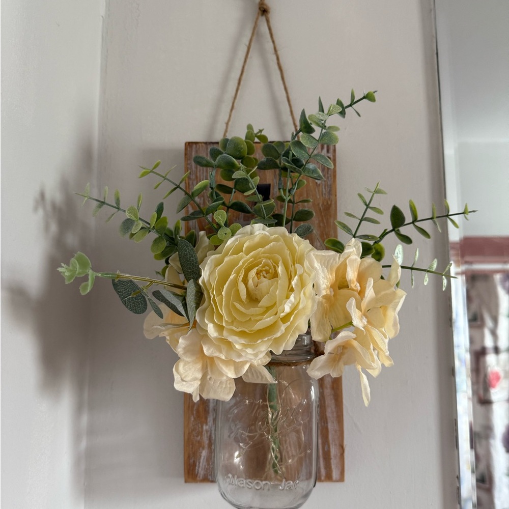 Rustic Floral Wall Accent with Cream Flowers Set of 2